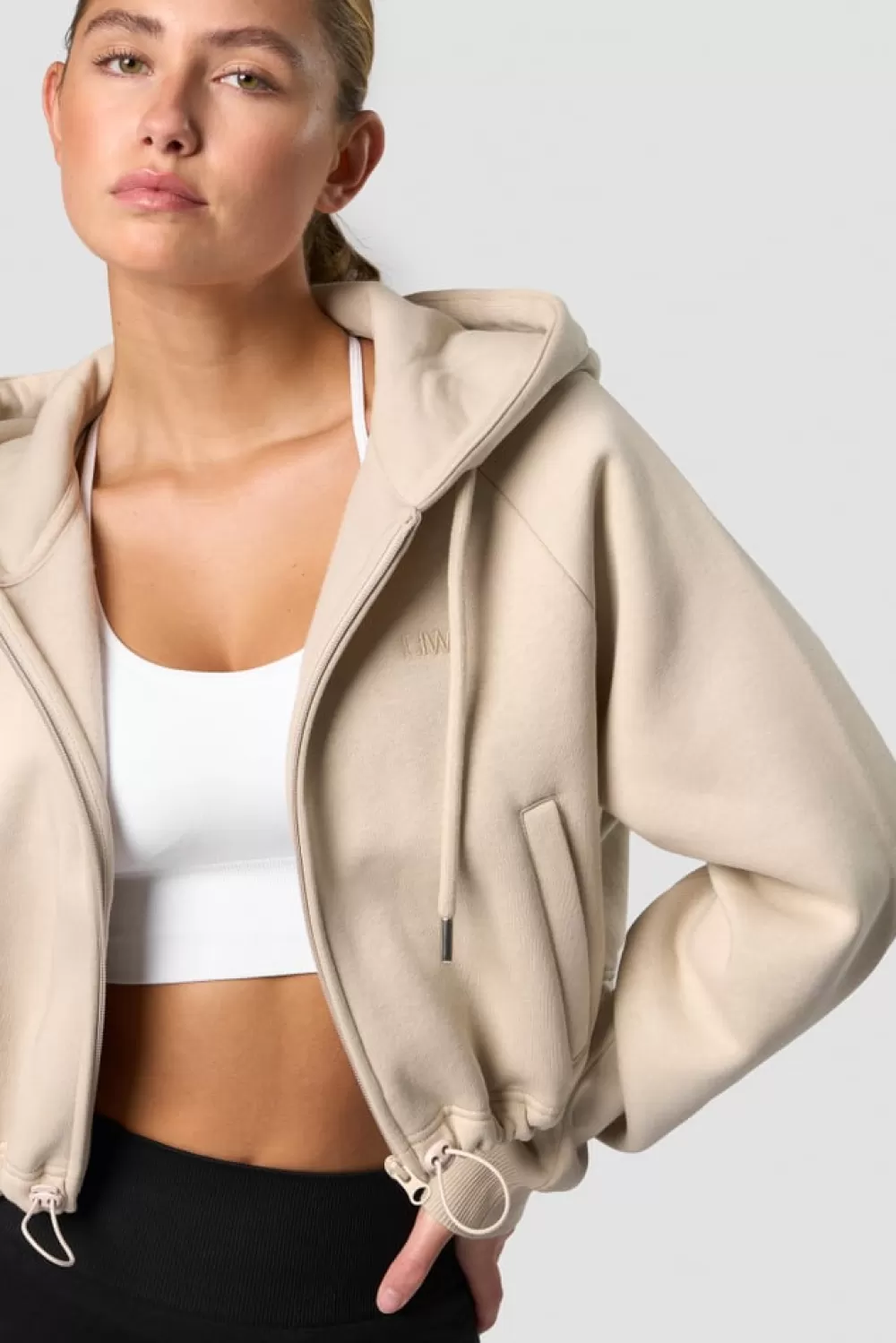 Women ICIW Everyday Cropped Zip Hoodie Wmn Beige