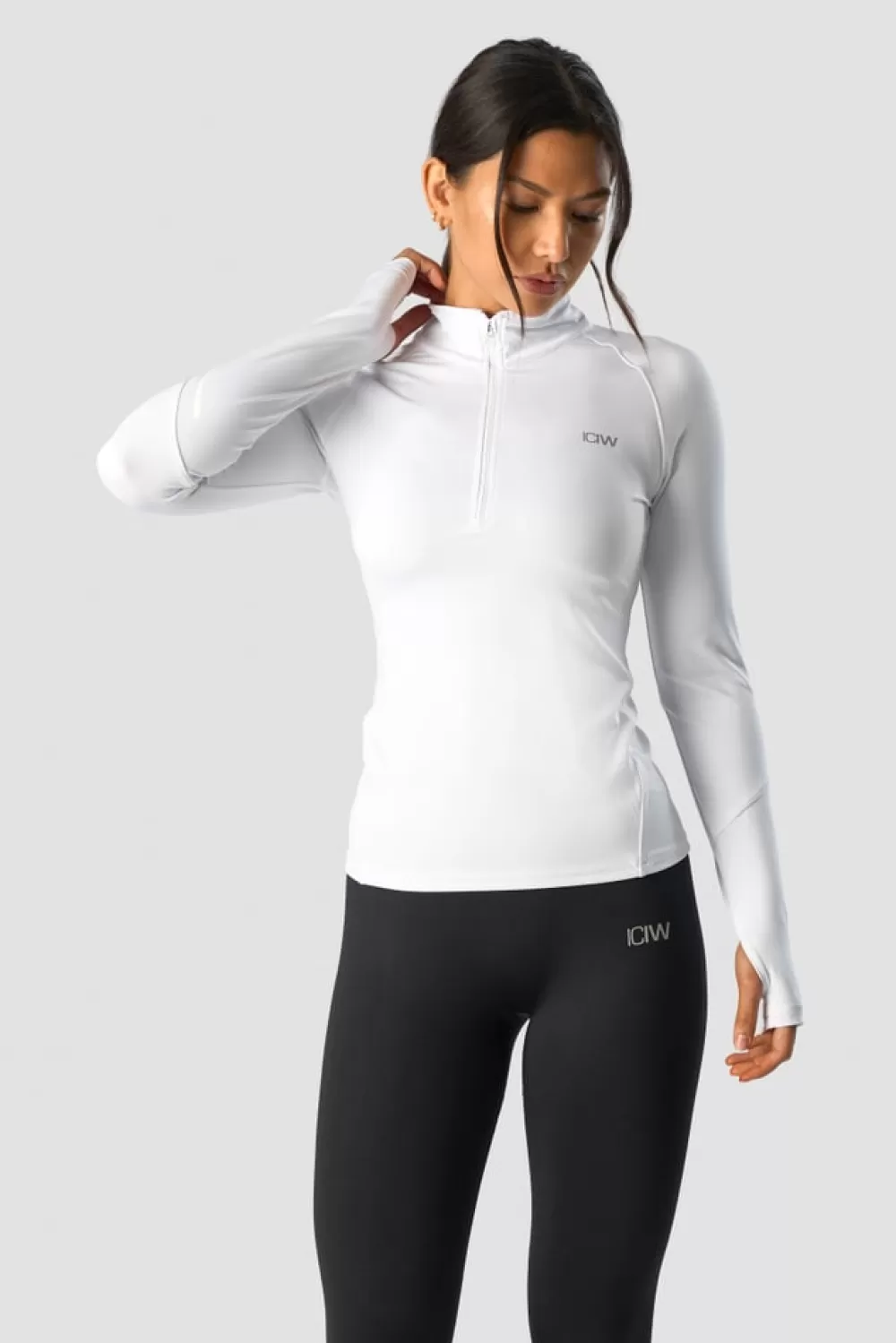 Women ICIW Everyday Long Sleeve 1/4 Stripe Zipper White