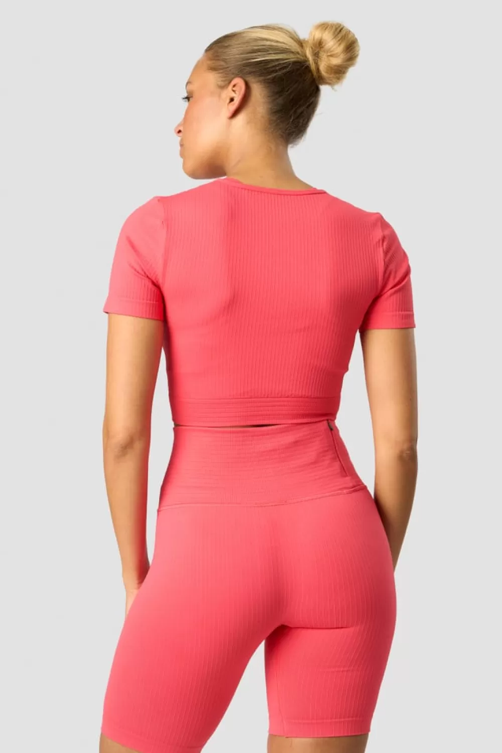 Women ICIW Ribbed Define Seamless Cropped T-shirt Coral Red