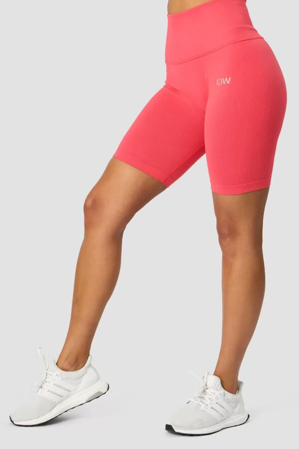 Women ICIW Ribbed Define Seamless Pocket Biker Shorts Coral Red